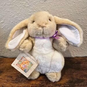 Vintage 1990s Hallmark Beauregard Bunny Plush 10in Rabbit Purple Bow Hang Tag